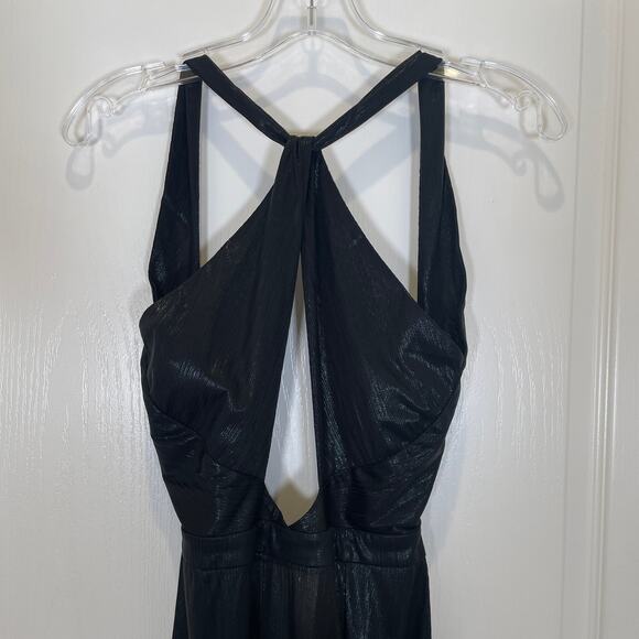 Superdown Revolve Cutout Maxi Dress Shimmer Black Gown Formal Halter High Slit S - Picture 4 of 8